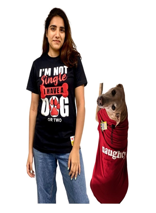 A+a Pets' Graphic Printed Premium T-Shirt for Human(Unisex) 'NSD' & Pets(Dog & Cat) 'Naughty' | Half Sleeve Round Neck | Light Weight Costumes | Cotton (Human - XS Pet - XL, Black & Red) - Image 1